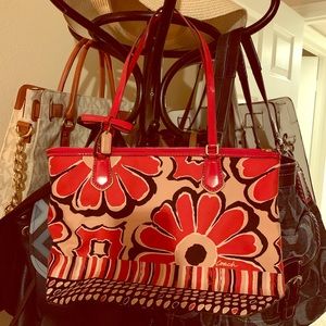 AUTHENTIC Coach Poppy Flower Tote Hand Bag Desert Sky Red Canvas